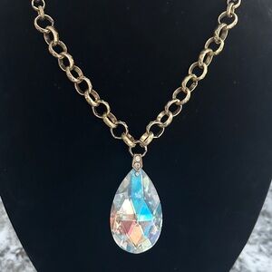 👑Elegant Roll Gold Chain Necklace with Huge Crystal Pendant